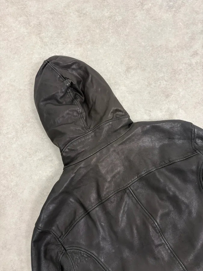 2010s Dolce & Gabbana Black Hooded Biker Leather Jacket mnVXLxS 8