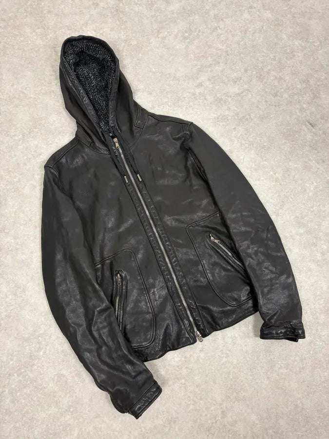 2010s Dolce & Gabbana Black Hooded Biker Leather Jacket mnVXLxS 3
