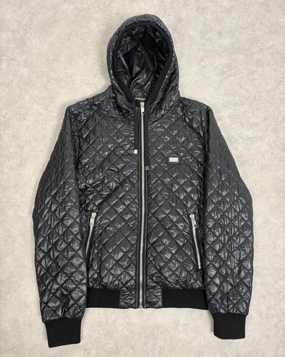 2000s Dolce & Gabbana Black Hooded Quilted Puffer Jacket KSyNjlv 0