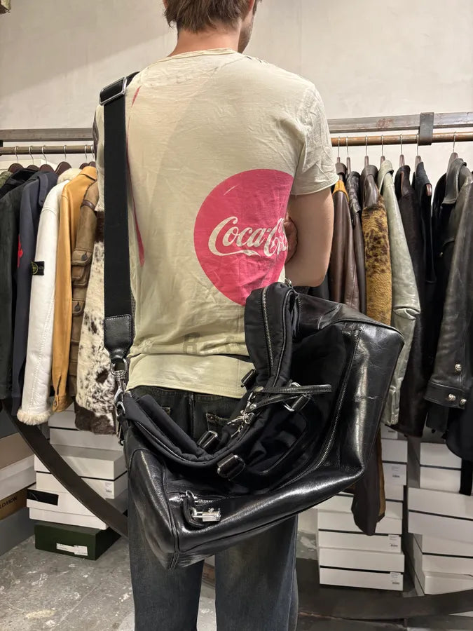 2000s Dolce & Gabbana Black Hybrid Leather Nylon Shoulder Bag WUuhYqU 10