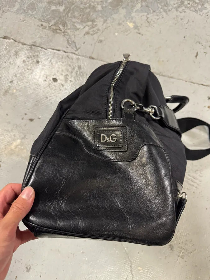 2000s Dolce & Gabbana Black Hybrid Leather Nylon Shoulder Bag WUuhYqU 2