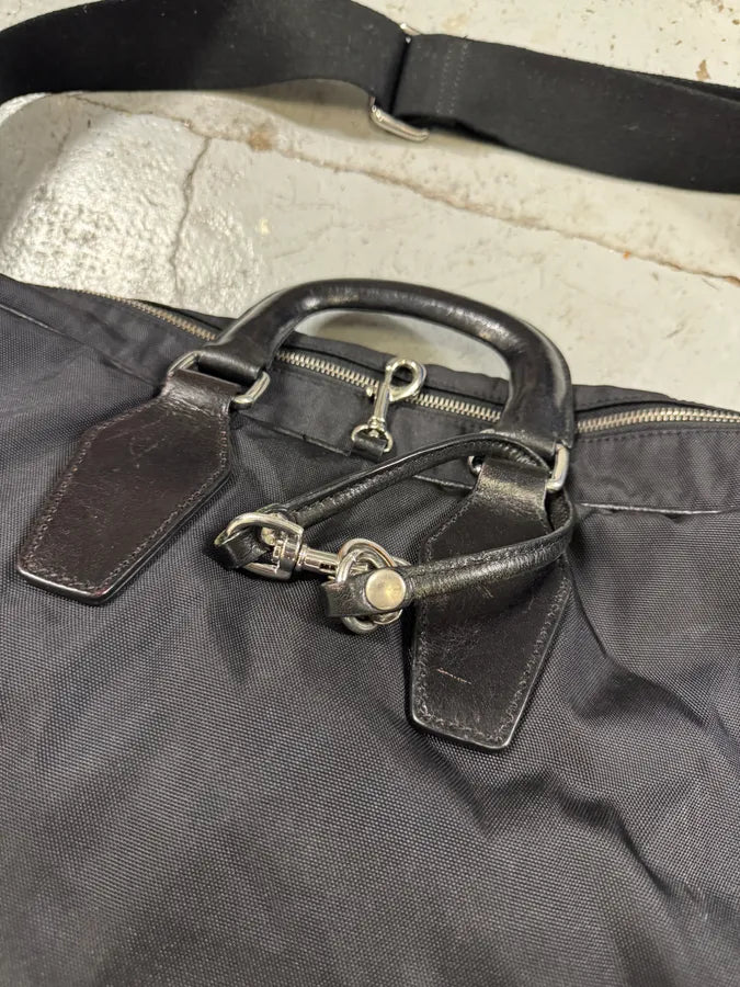 2000s Dolce & Gabbana Black Hybrid Leather Nylon Shoulder Bag WUuhYqU 4