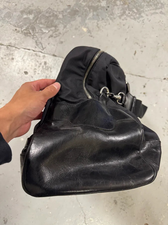 2000s Dolce & Gabbana Black Hybrid Leather Nylon Shoulder Bag WUuhYqU 5