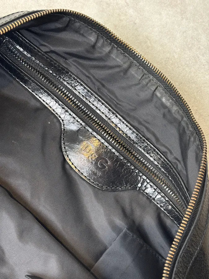 2000s Dolce & Gabbana Black Hybrid Leather Shoulder Bag vvDqrYZ 10