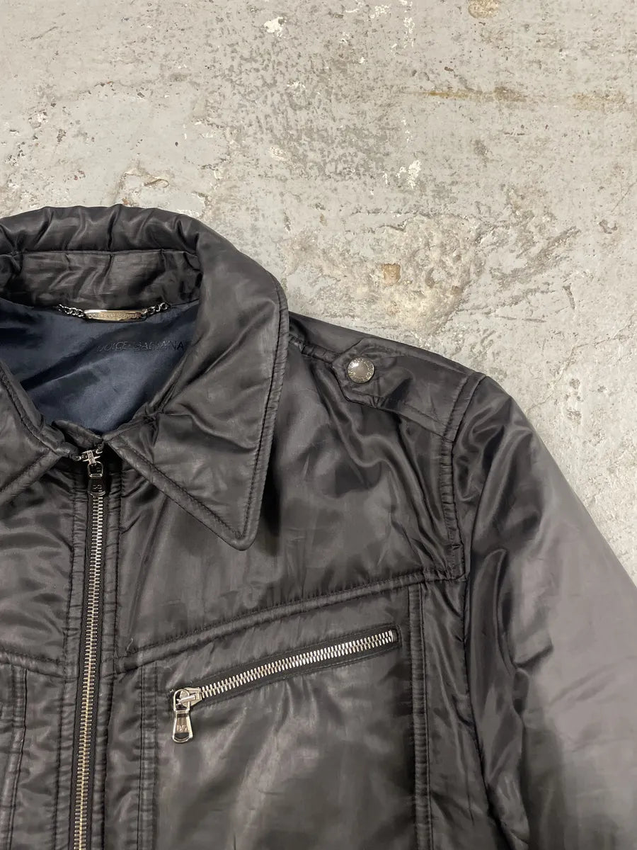 2000s Dolce & Gabbana Black Hybrid Nylon & Leather Jacket (M/L) 8