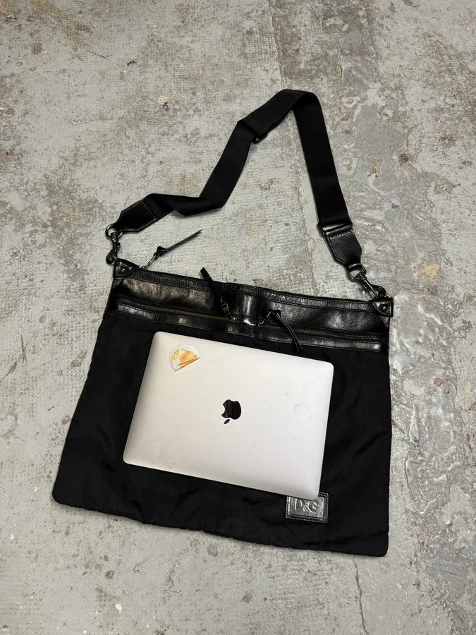 2000s Dolce & Gabbana Black Hybrid Nylon & Leather Shoulder Bag BmjtRZQ 1