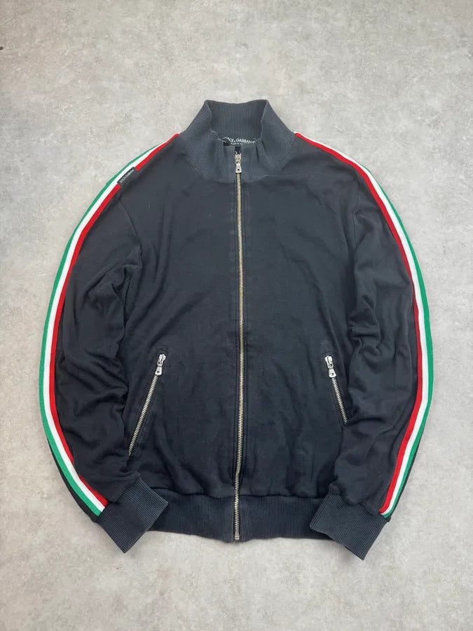 2000s Dolce & Gabbana Black Italian Stripes Zip Sweater GeplOha 0