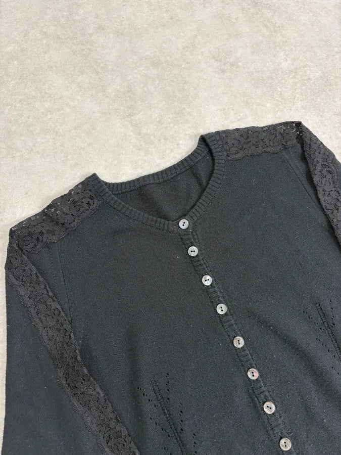 2000s Dolce & Gabbana Black Lace Button Up Wool Cardigan ZQHPEpd 4