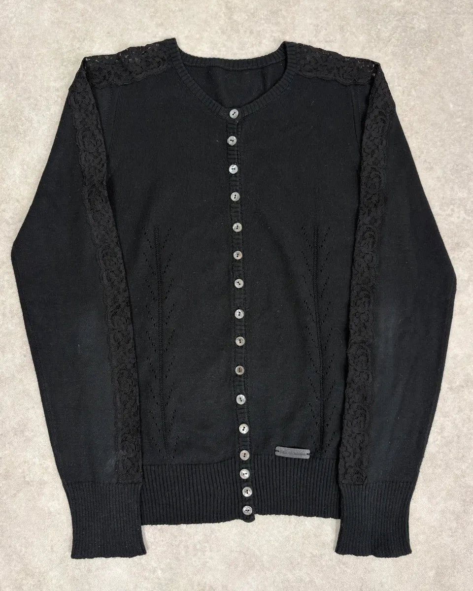 2000s Dolce & Gabbana Black Lace Button Up Wool Cardigan ZQHPEpd 0