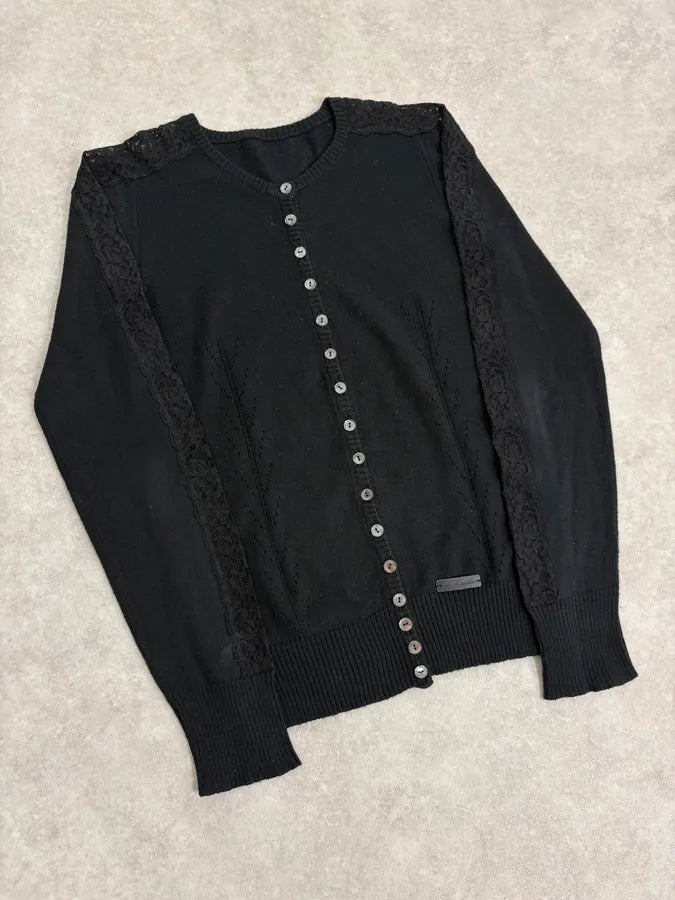 2000s Dolce & Gabbana Black Lace Button Up Wool Cardigan ZQHPEpd 3