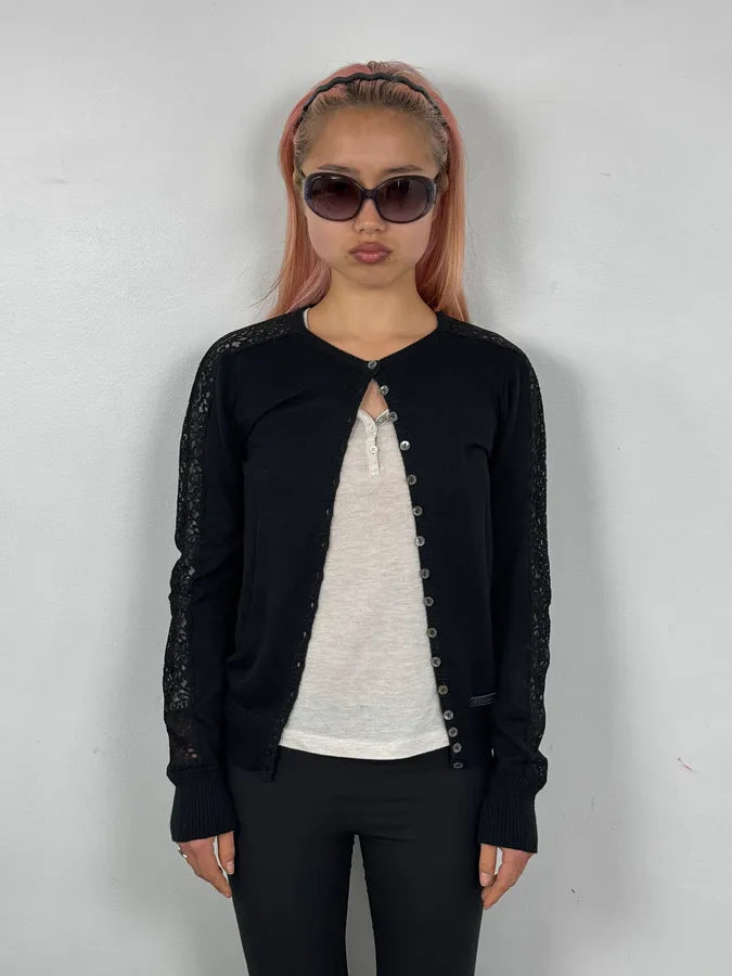2000s Dolce & Gabbana Black Lace Button Up Wool Cardigan ZQHPEpd 1