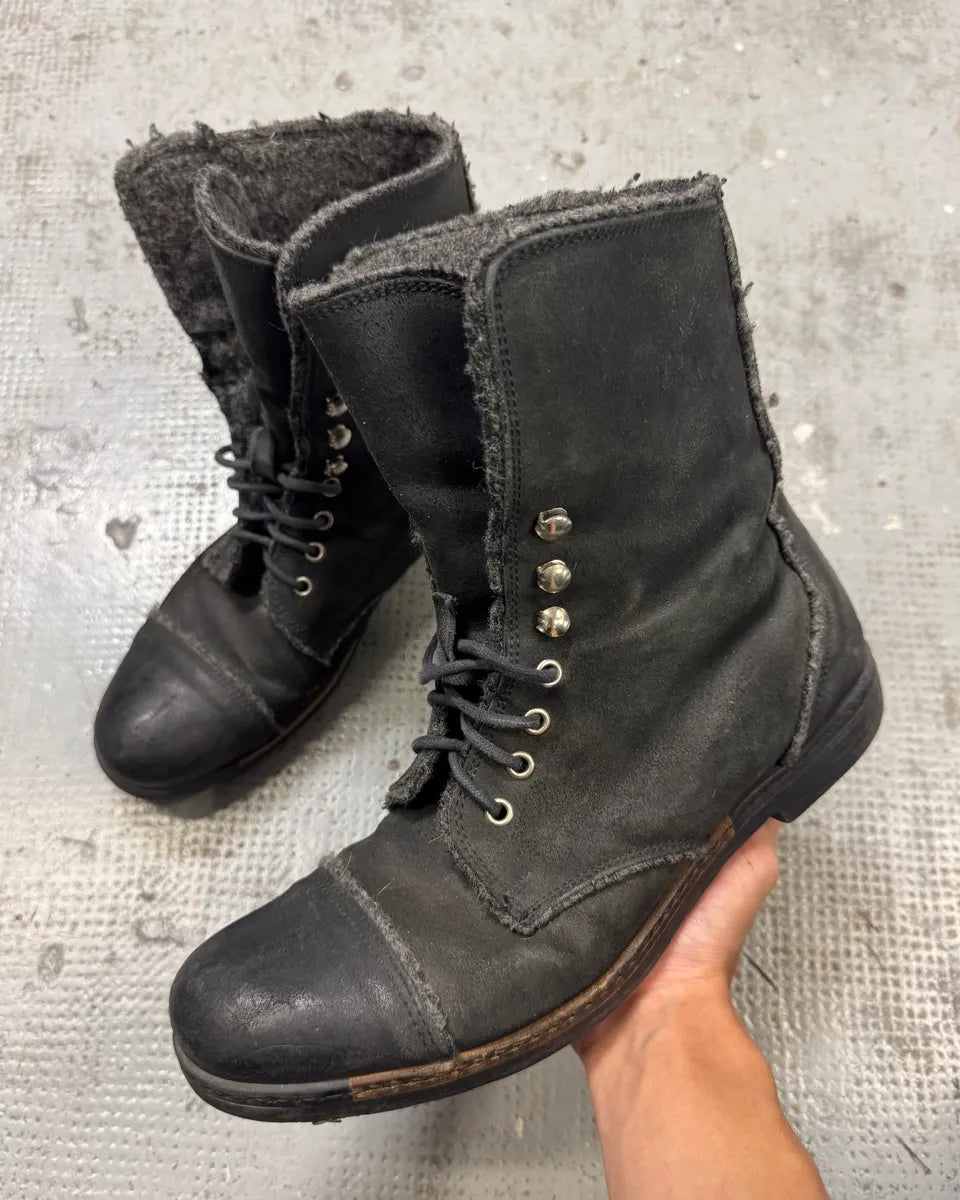 2000s Dolce & Gabbana Black Laced Leather Boots LenrAcv 0