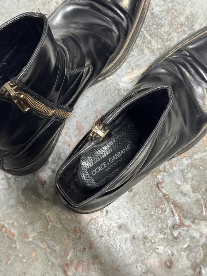 2000s Dolce & Gabbana Black Leather Ankle Boots MEoBrqP 2
