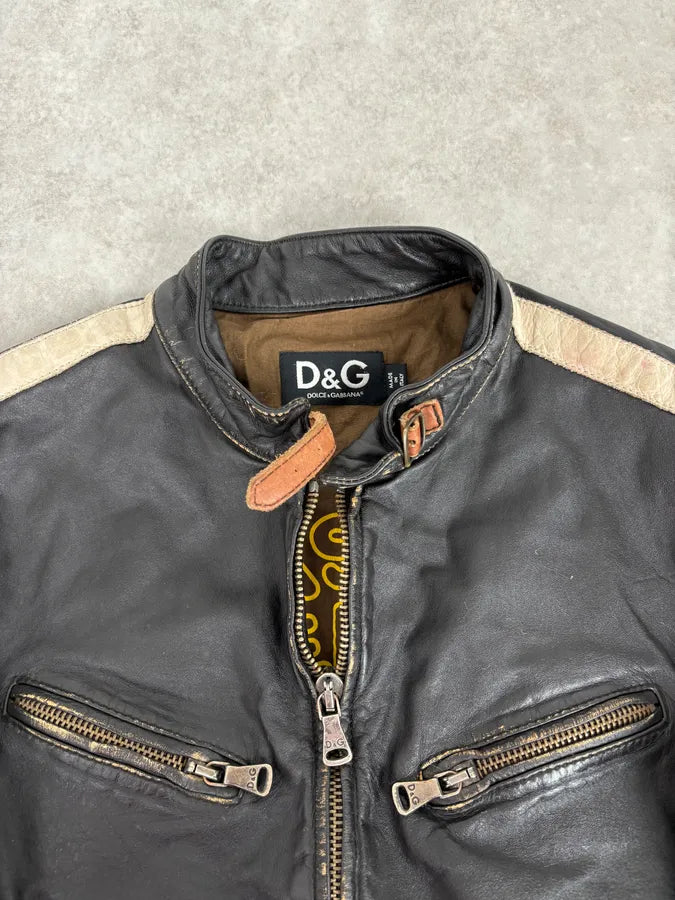 AW2003 Dolce & Gabbana Black Leather Biker Jacket nesiNTe 7