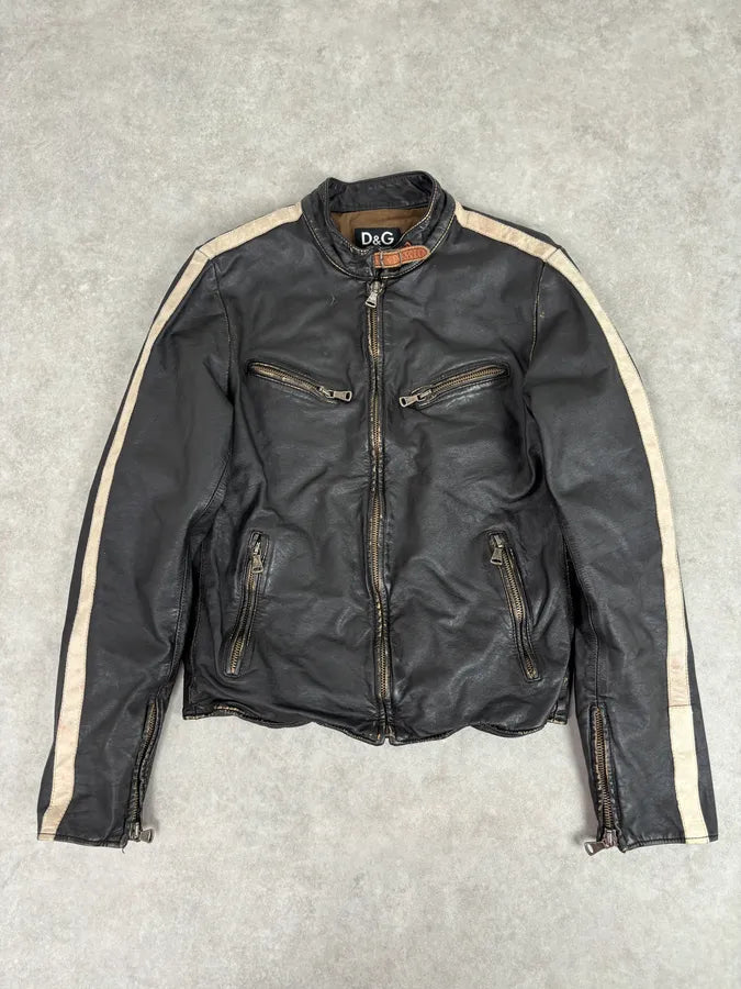AW2003 Dolce & Gabbana Black Leather Biker Jacket nesiNTe 0