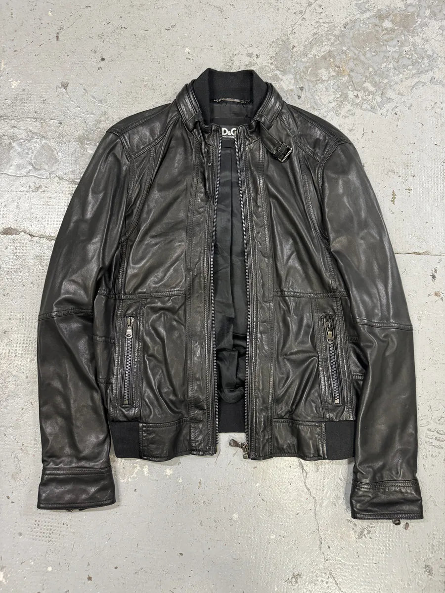 2000s Dolce & Gabbana Black Leather Biker Jacket GsgjQcE 5