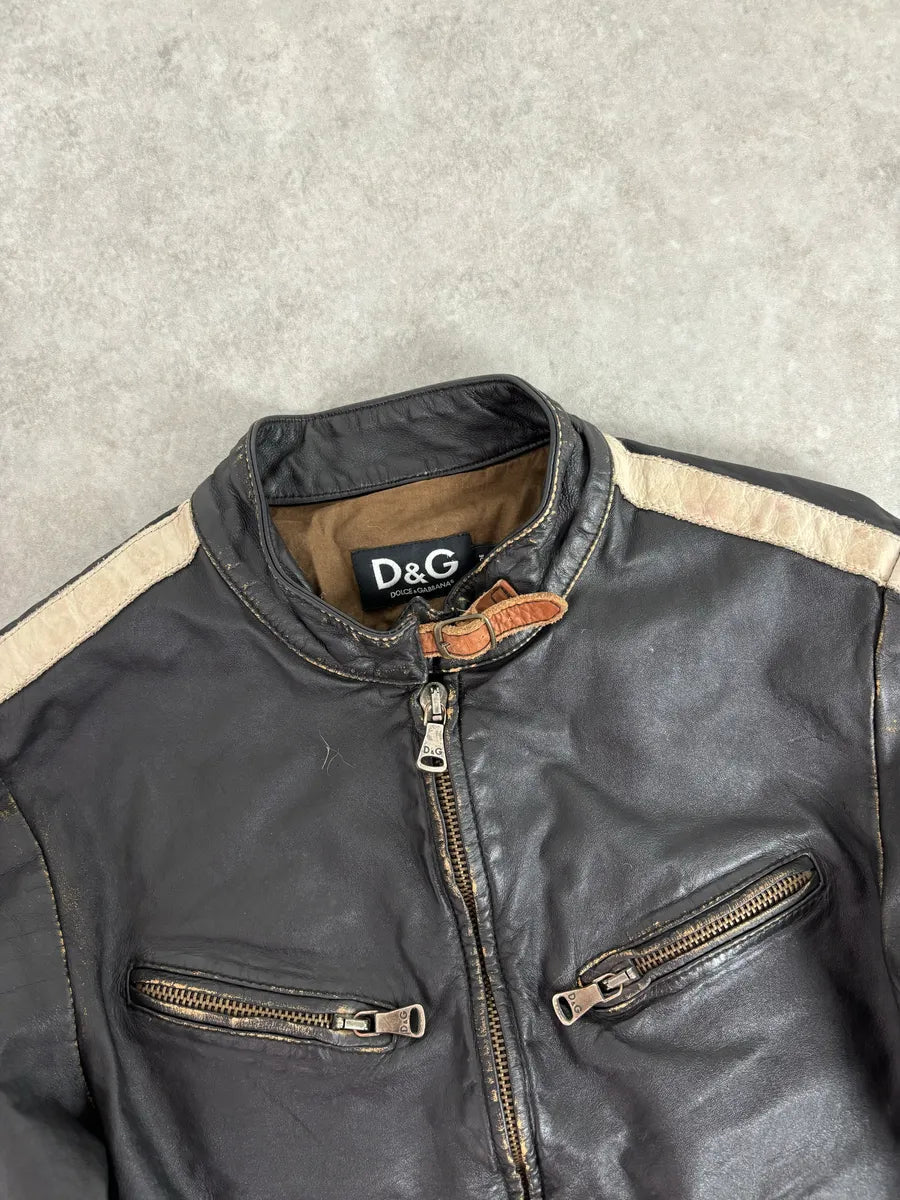 AW2003 Dolce & Gabbana Black Leather Biker Jacket nesiNTe 3
