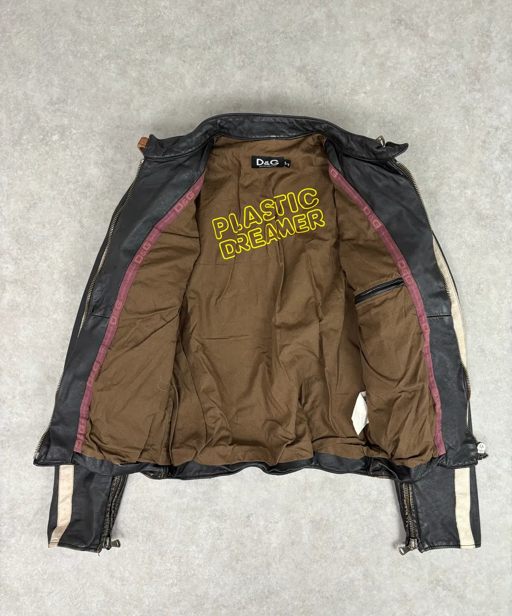 AW2003 Dolce & Gabbana Black Leather Biker Jacket nesiNTe 6