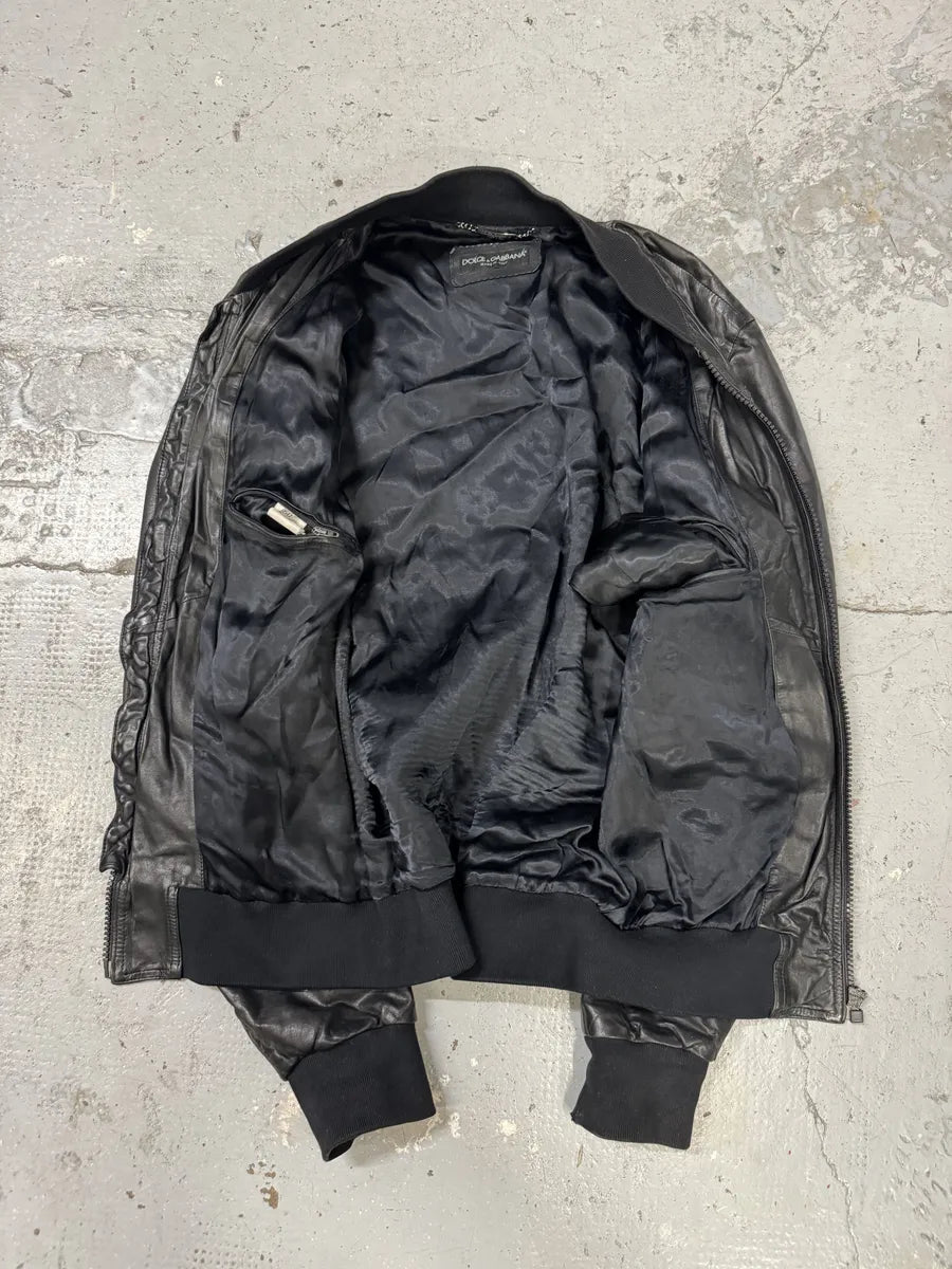 2000s Dolce & Gabbana Black Leather Bomber Jacket JyKdtZB 6