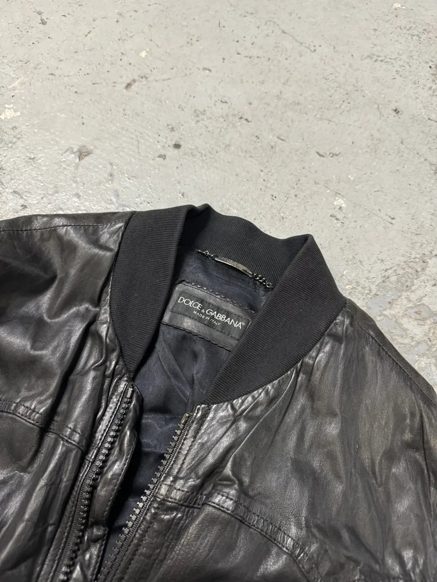 2000s Dolce & Gabbana Black Leather Bomber Jacket JyKdtZB 8