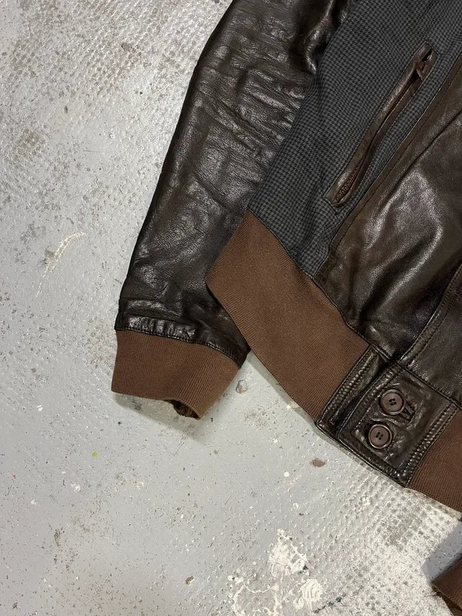 2010s Dolce & Gabbana Brown Leather Buttoned Bomber Jacket uTFQGJm 5