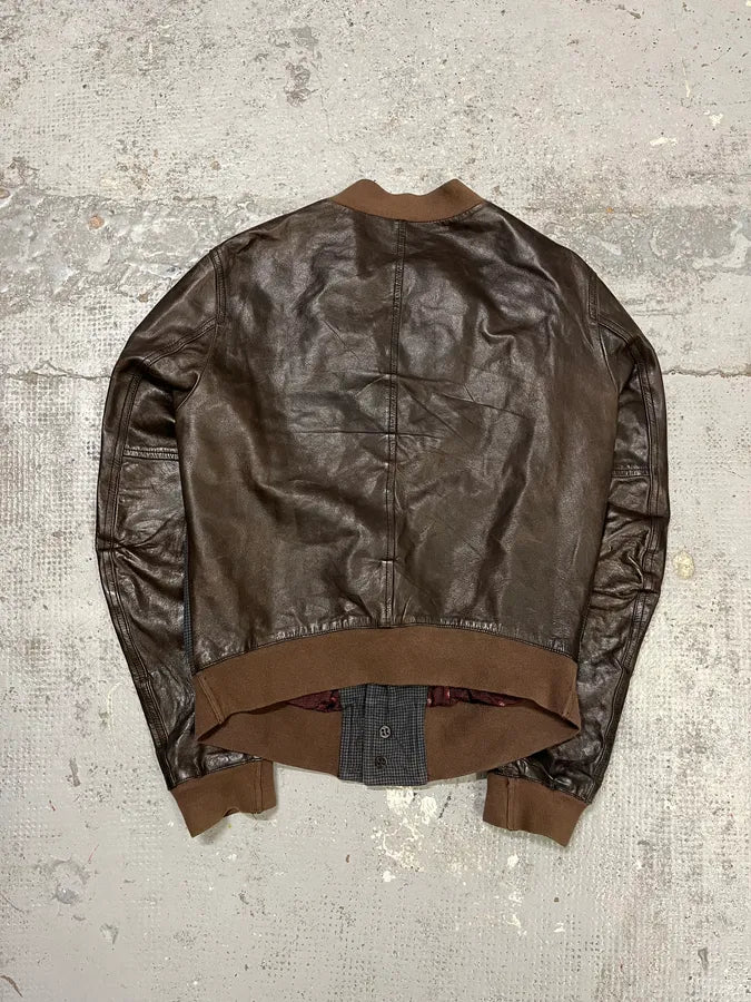 2010s Dolce & Gabbana Brown Leather Buttoned Bomber Jacket uTFQGJm 6