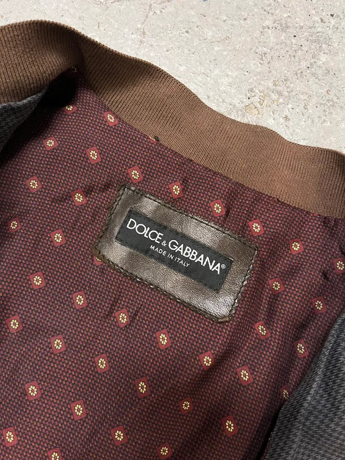 2010s Dolce & Gabbana Brown Leather Buttoned Bomber Jacket uTFQGJm 8