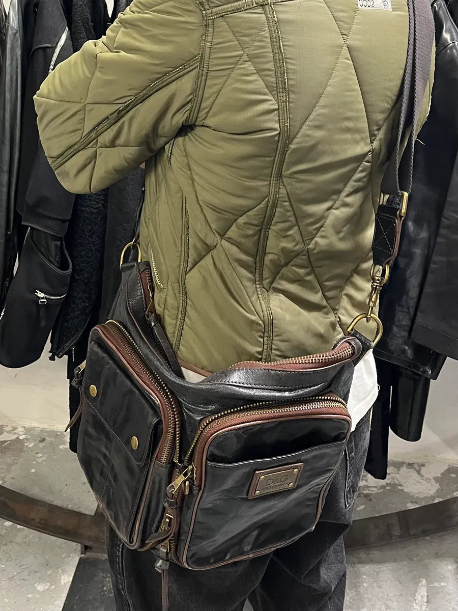 2000s Dolce & Gabbana Black Leather Cargo Shoulder Bag (OS) qsrFcBh 1