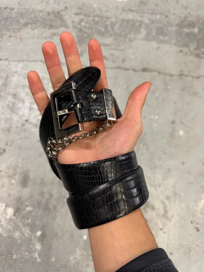 2000s Dolce & Gabbana Black Leather Chain Belt (OS) SizdzlX 0