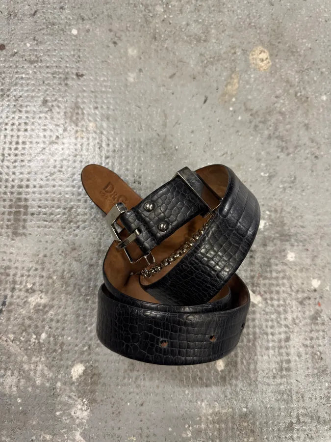 2000s Dolce & Gabbana Black Leather Chain Belt (OS) SizdzlX 2