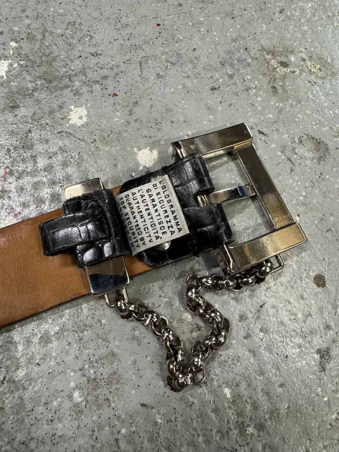 2000s Dolce & Gabbana Black Leather Chain Belt (OS) SizdzlX 7