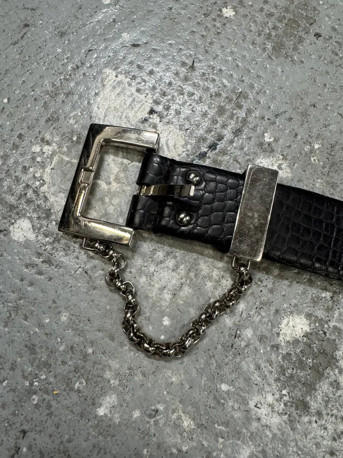 2000s Dolce & Gabbana Black Leather Chain Belt (OS) SizdzlX 8