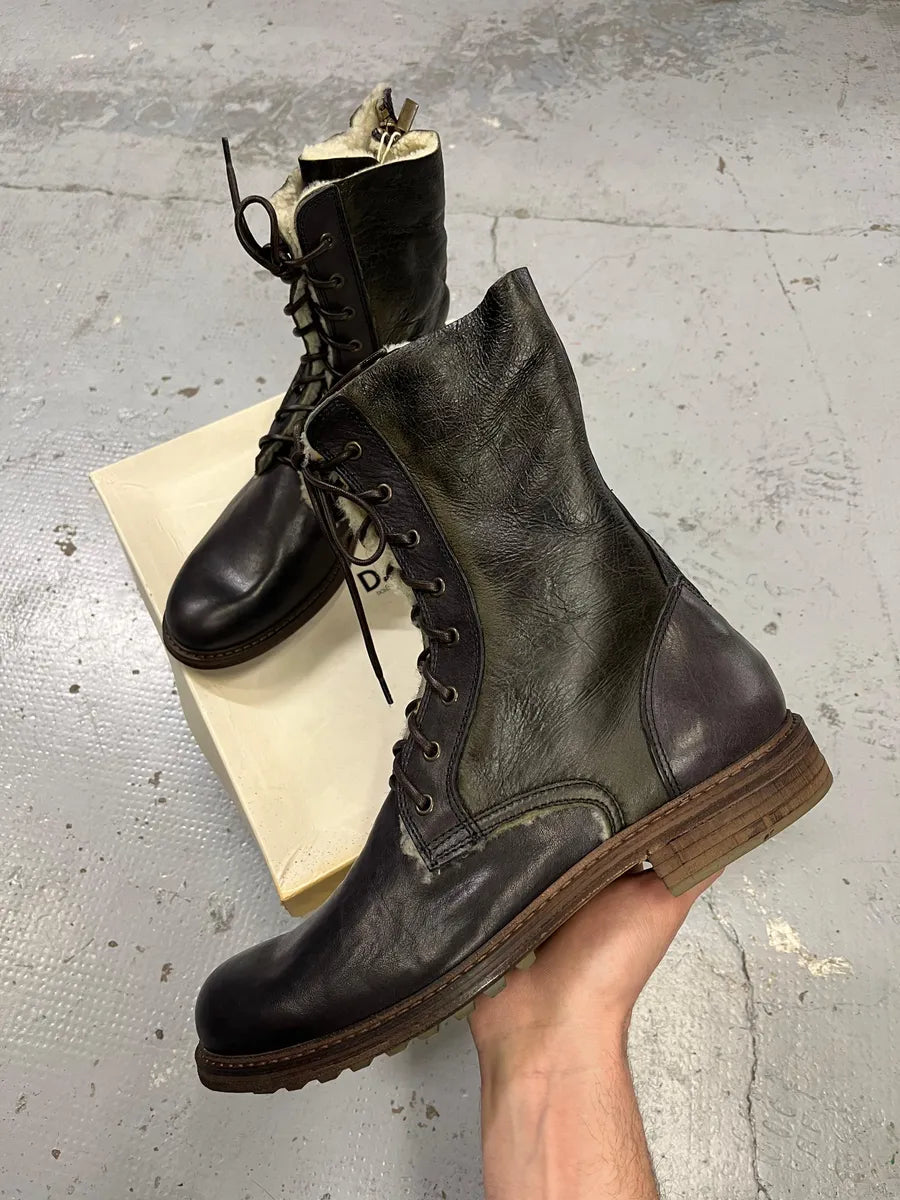 AW2008 Dolce & Gabbana Black Shearling Leather Combat Boots zveRpqZ 0