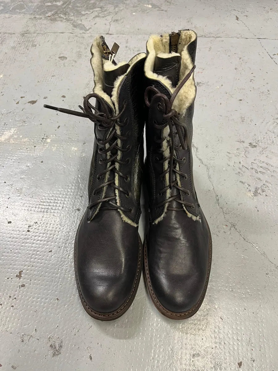 AW2008 Dolce & Gabbana Black Shearling Leather Combat Boots zveRpqZ 1