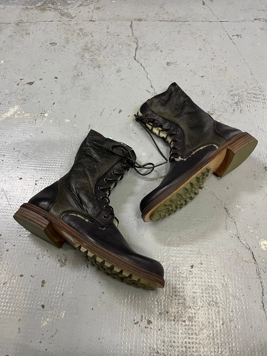 AW2008 Dolce & Gabbana Black Shearling Leather Combat Boots zveRpqZ 2