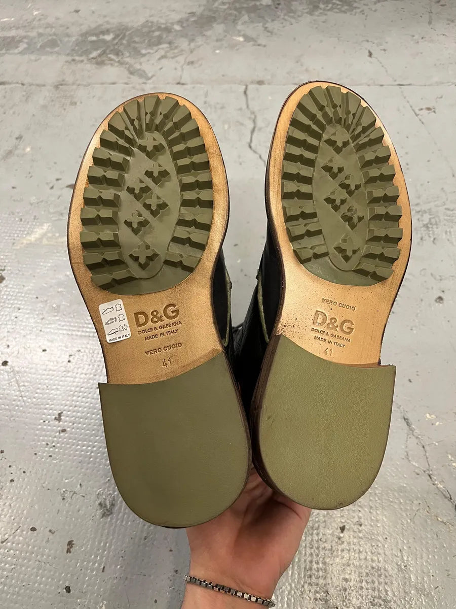 AW2008 Dolce & Gabbana Black Shearling Leather Combat Boots zveRpqZ 4