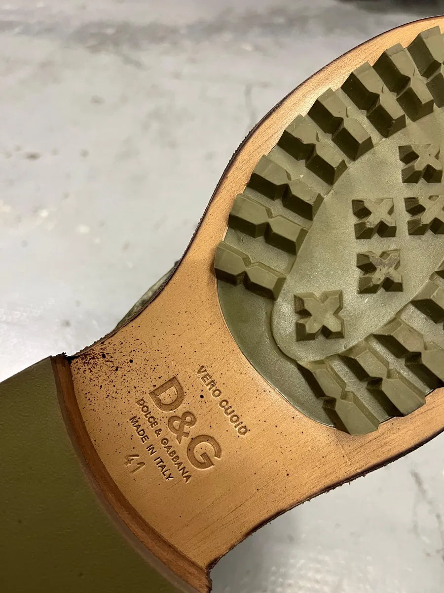 AW2008 Dolce & Gabbana Black Shearling Leather Combat Boots zveRpqZ 5