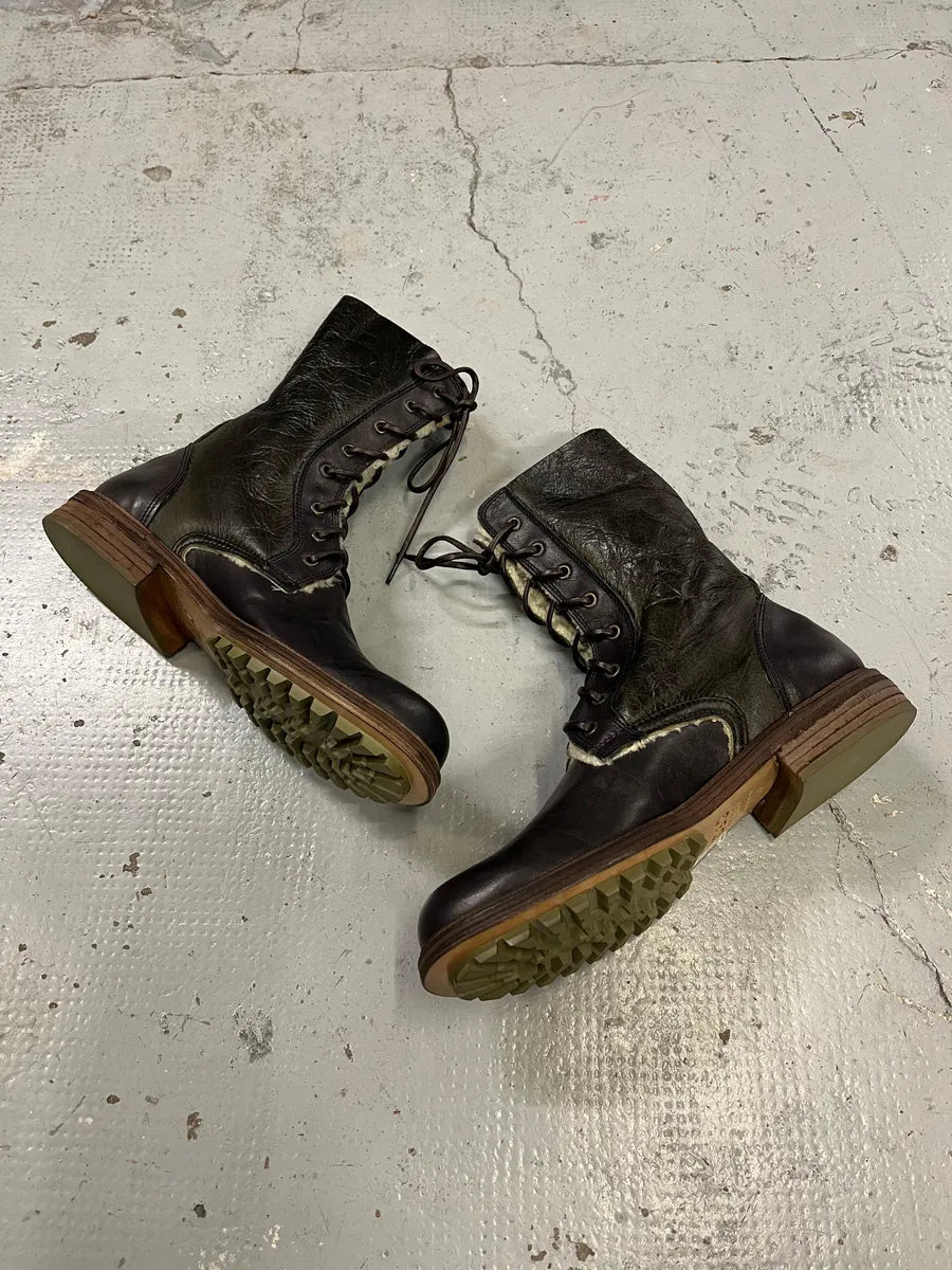 AW2008 Dolce & Gabbana Black Shearling Leather Combat Boots zveRpqZ 3