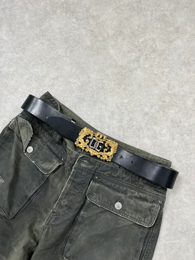 2000s Dolce & Gabbana Black Leather DG Golden Logo Belt MTxtqaq 0