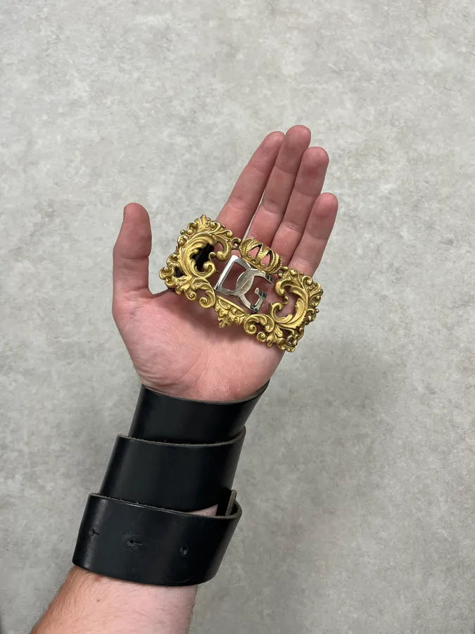 2000s Dolce & Gabbana Black Leather DG Golden Logo Belt MTxtqaq 1