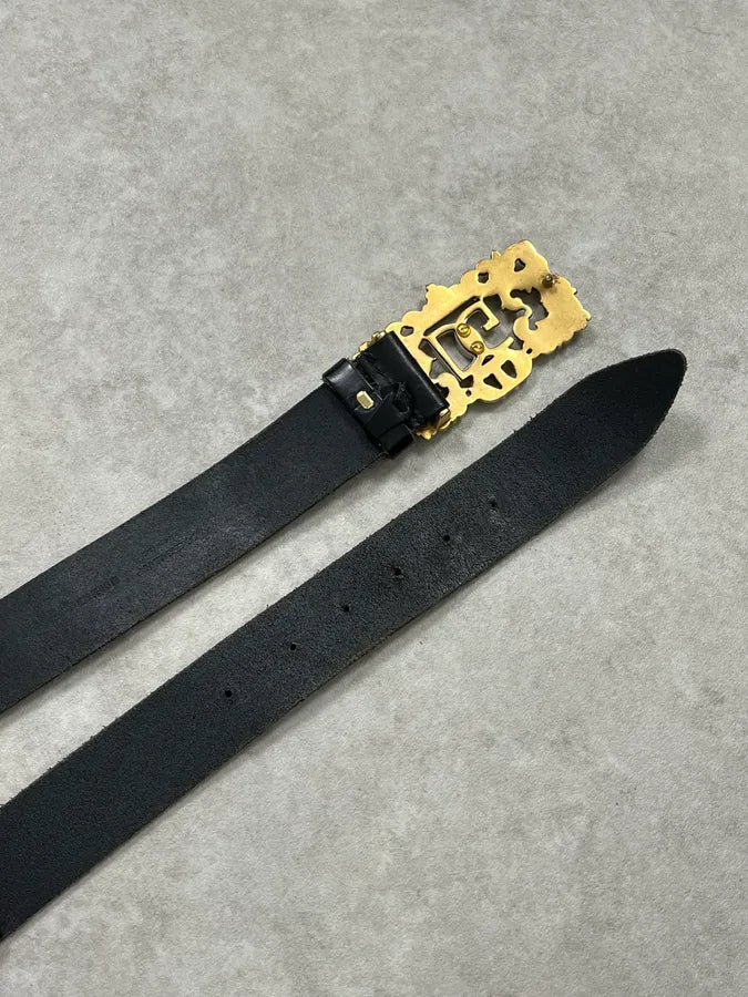2000s Dolce & Gabbana Black Leather DG Golden Logo Belt MTxtqaq 2