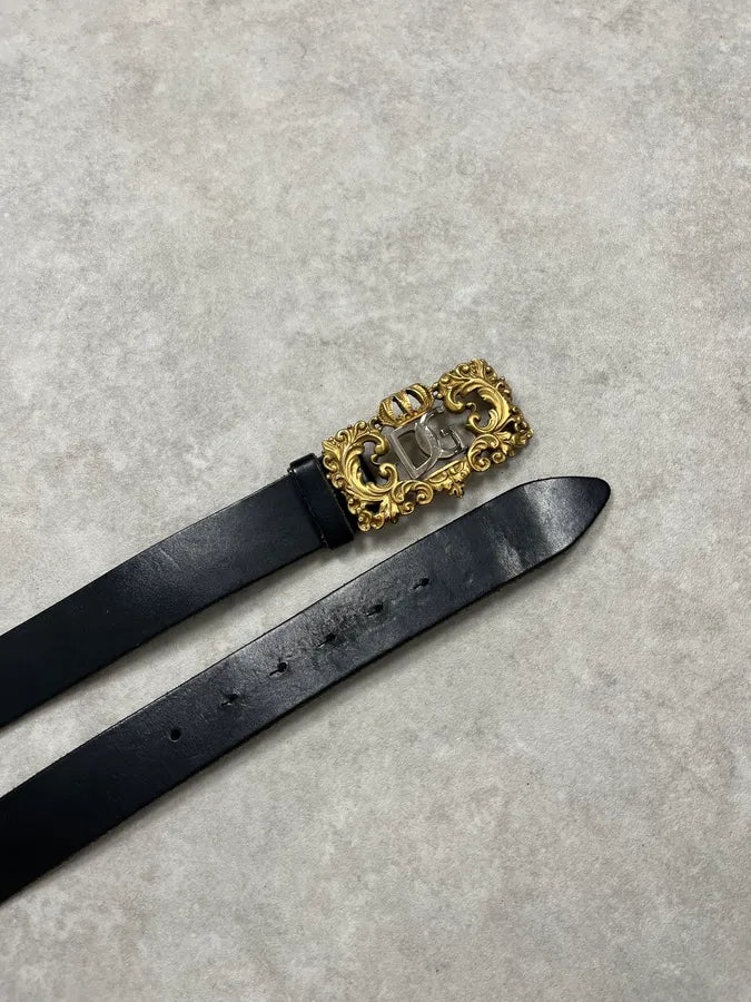 2000s Dolce & Gabbana Black Leather DG Golden Logo Belt MTxtqaq 3