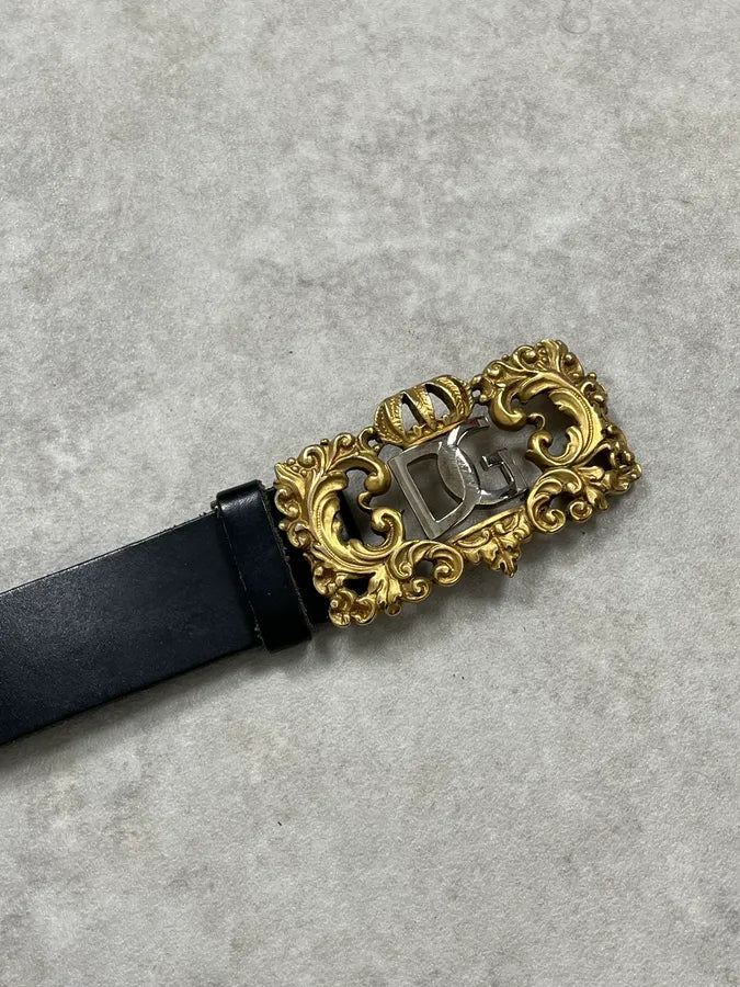 2000s Dolce & Gabbana Black Leather DG Golden Logo Belt MTxtqaq 4