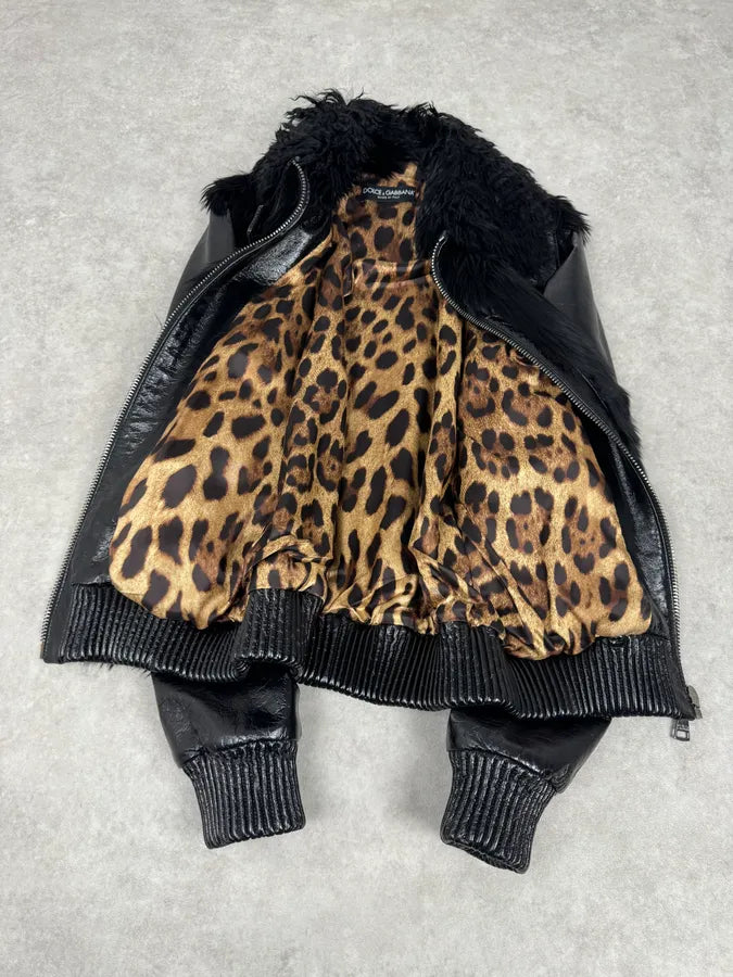 2000s Dolce & Gabbana Black Leather Fur Bomber Jacket ZFLGlkl 2