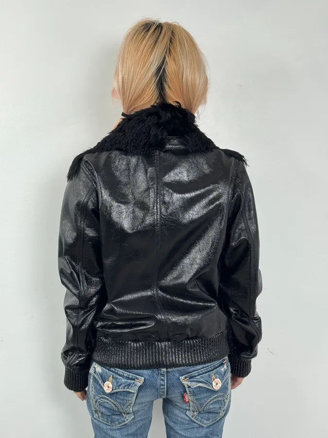 2000s Dolce & Gabbana Black Leather Fur Bomber Jacket ZFLGlkl 3