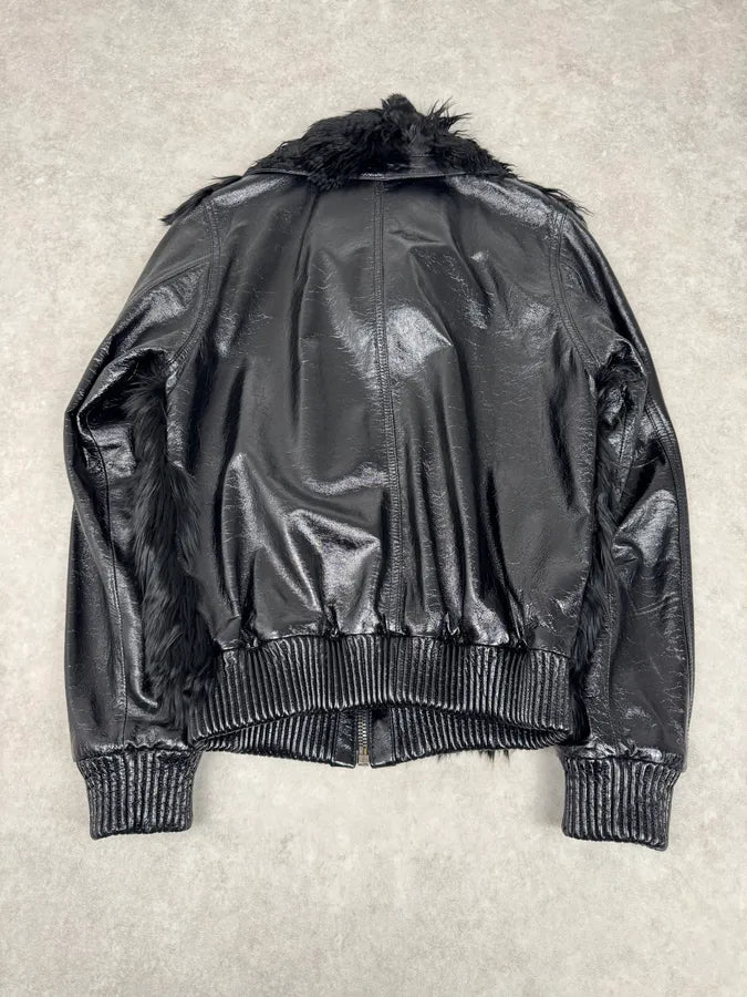 2000s Dolce & Gabbana Black Leather Fur Bomber Jacket ZFLGlkl 7