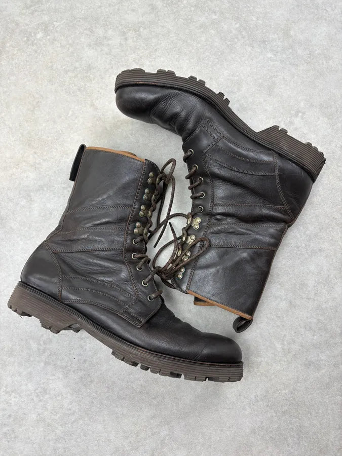 2000s Dolce & Gabbana Black Leather Lace-Up Combat Boots hqFSOwU 5