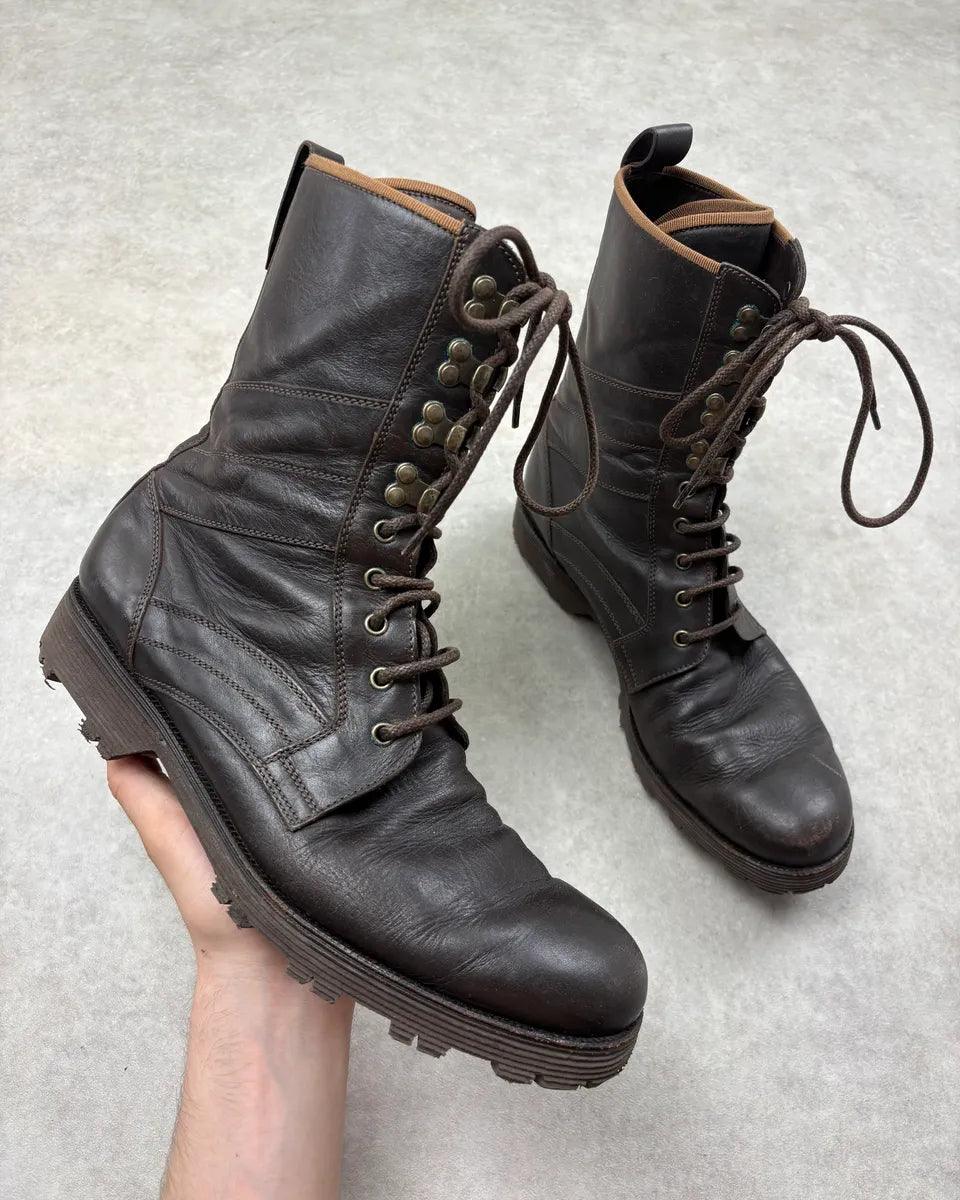 2000s Dolce & Gabbana Black Leather Lace-Up Combat Boots hqFSOwU 0