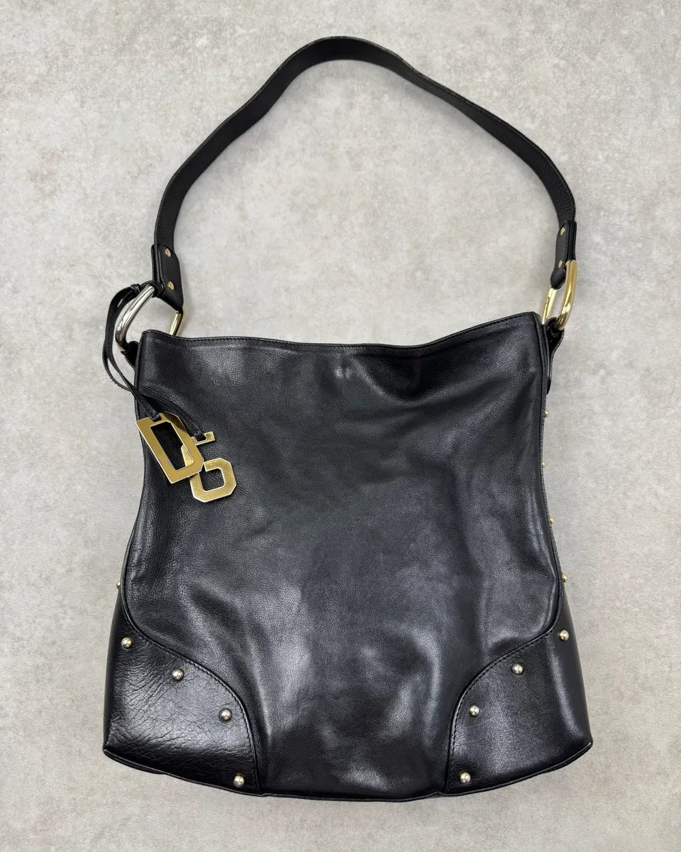 2000s Dolce & Gabbana Black Leather Logo Charms Shoulder Bag QYJVZCg 0