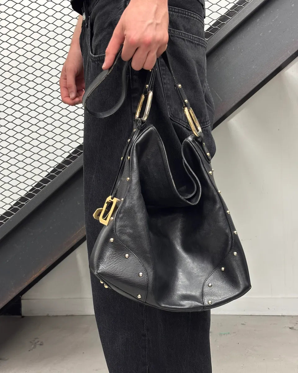 2000s Dolce & Gabbana Black Leather Logo Charms Shoulder Bag QYJVZCg 1